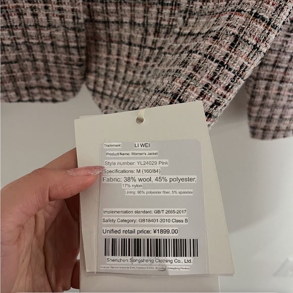 Women's Wool Blended Tweed Jacket - Pink and Black - Picture 8 of 8